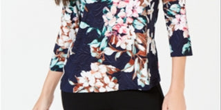 JM Collection Women's Printed Jacquard Top Blue Size X-Large