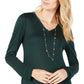 INC International Concepts Women's Sheer Trim Basic T-Shirt Green Size Medium