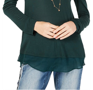 INC International Concepts Women's Sheer Trim Basic T-Shirt Green Size Medium