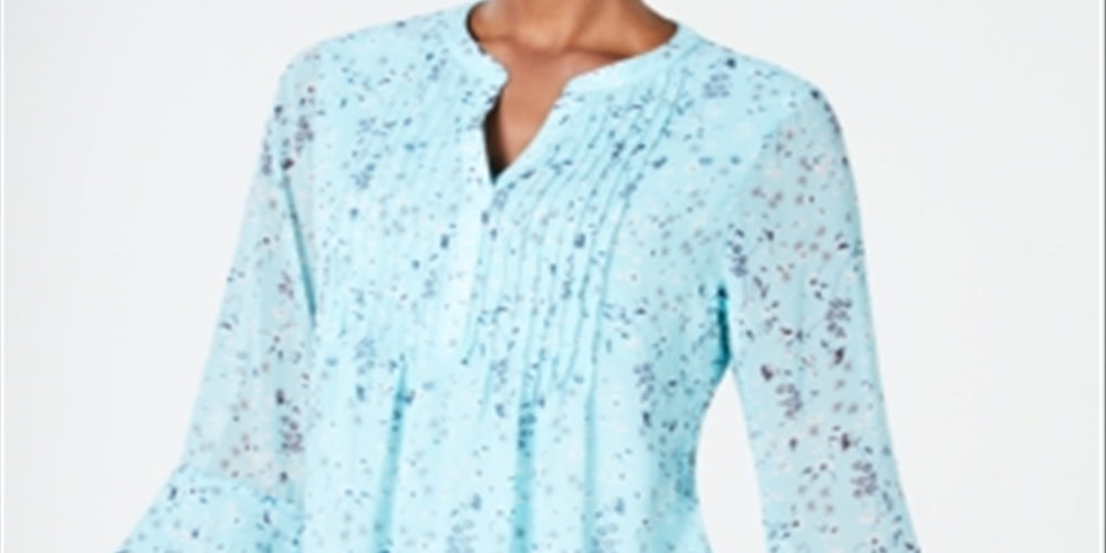 Charter Club Women's Floral Double Ruffle Blouse Blue Size X-Large