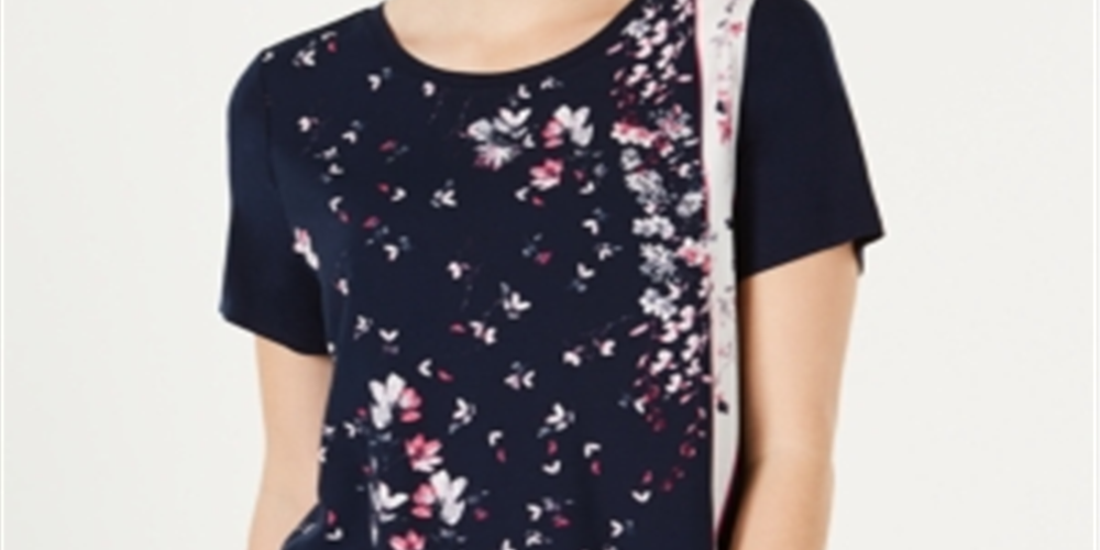 Charter Club Women's Printed Short Sleeve T-Shirt Blue Size Medium