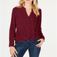 INC International Concepts Women's Twist Front Split Neck Button Down Top Red Size Small