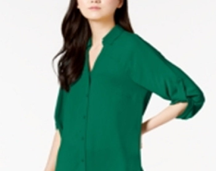 Alfani Women's Roll Tab Tunic Shirt Green Size X-Small