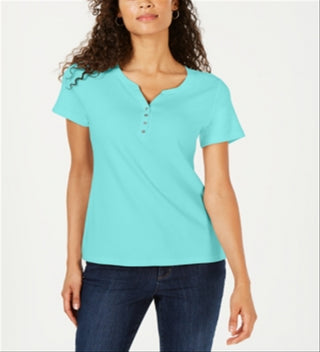 Karen Scott Women's Short Sleeve Henley Top Blue Size XX-Large