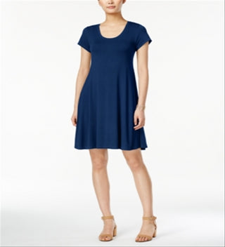 Style & Co Women's Short Sleeve a Line Dress Blue Size X-Large