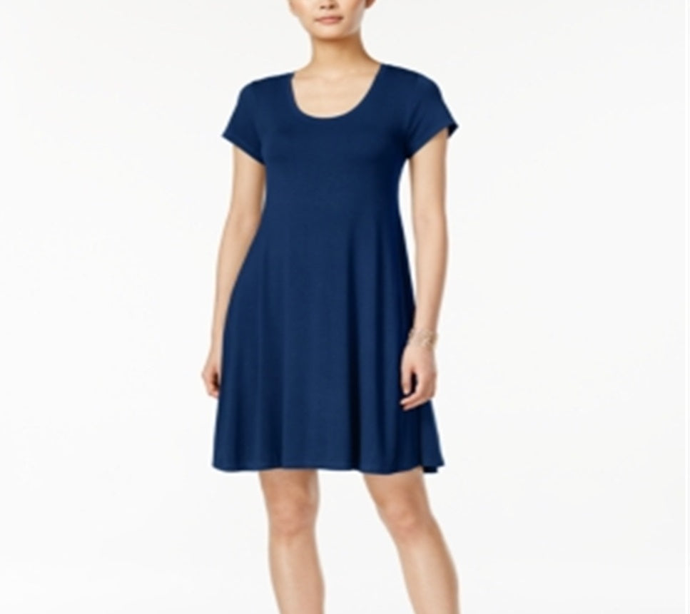Style & Co Women's Short Sleeve a Line Dress Blue Size X-Large