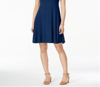 Style & Co Women's Short Sleeve a Line Dress Blue Size X-Large