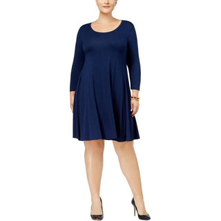 Style & Co Women's Plus Swing 3/4 Sleeves Casual Dress Blue Size 0X
