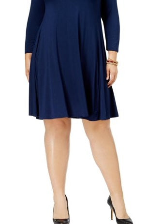 Style & Co Women's Plus Swing 3/4 Sleeves Casual Dress Blue Size 0X