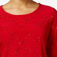 JM Collection Women's Embellished Jacquard Top Red Size Petite Small