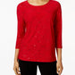 JM Collection Women's Embellished Jacquard Top Red Size Petite Small