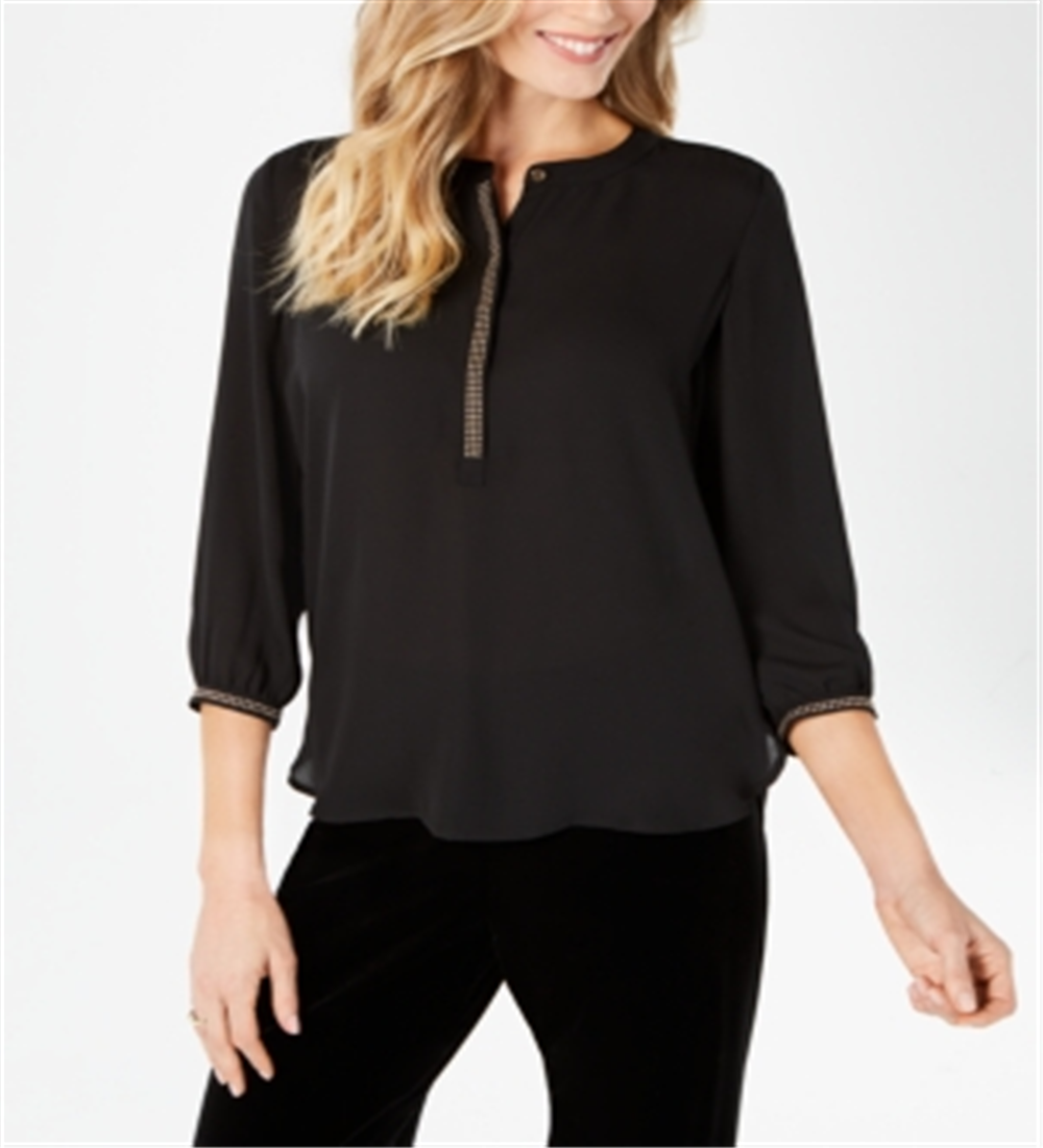 JM Collection Women's Pleated Back Blouse Black Size Small