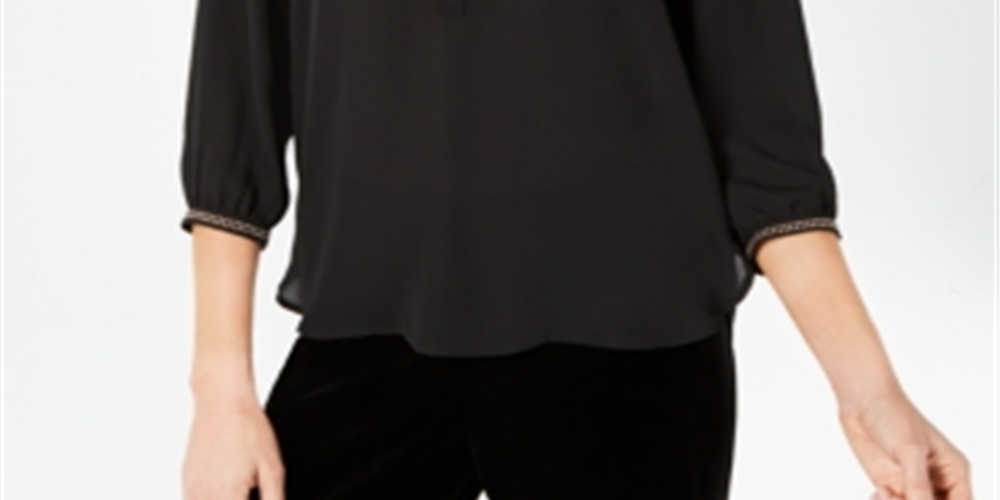 JM Collection Women's Pleated Back Blouse Black Size Small