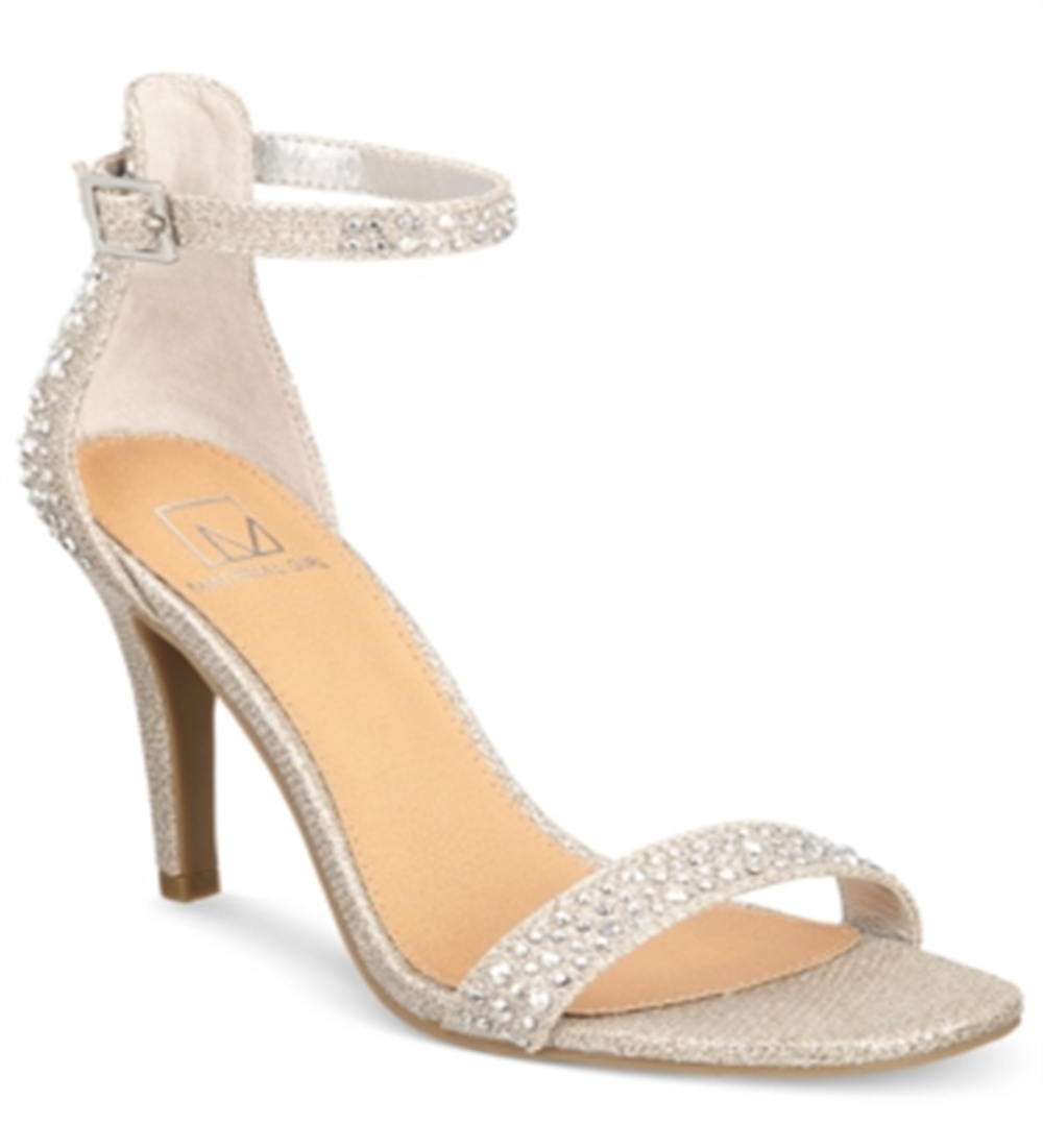 Material Girl Women's Blaire Ankle Strap Dress Heel Sandals Gray Size 9.5