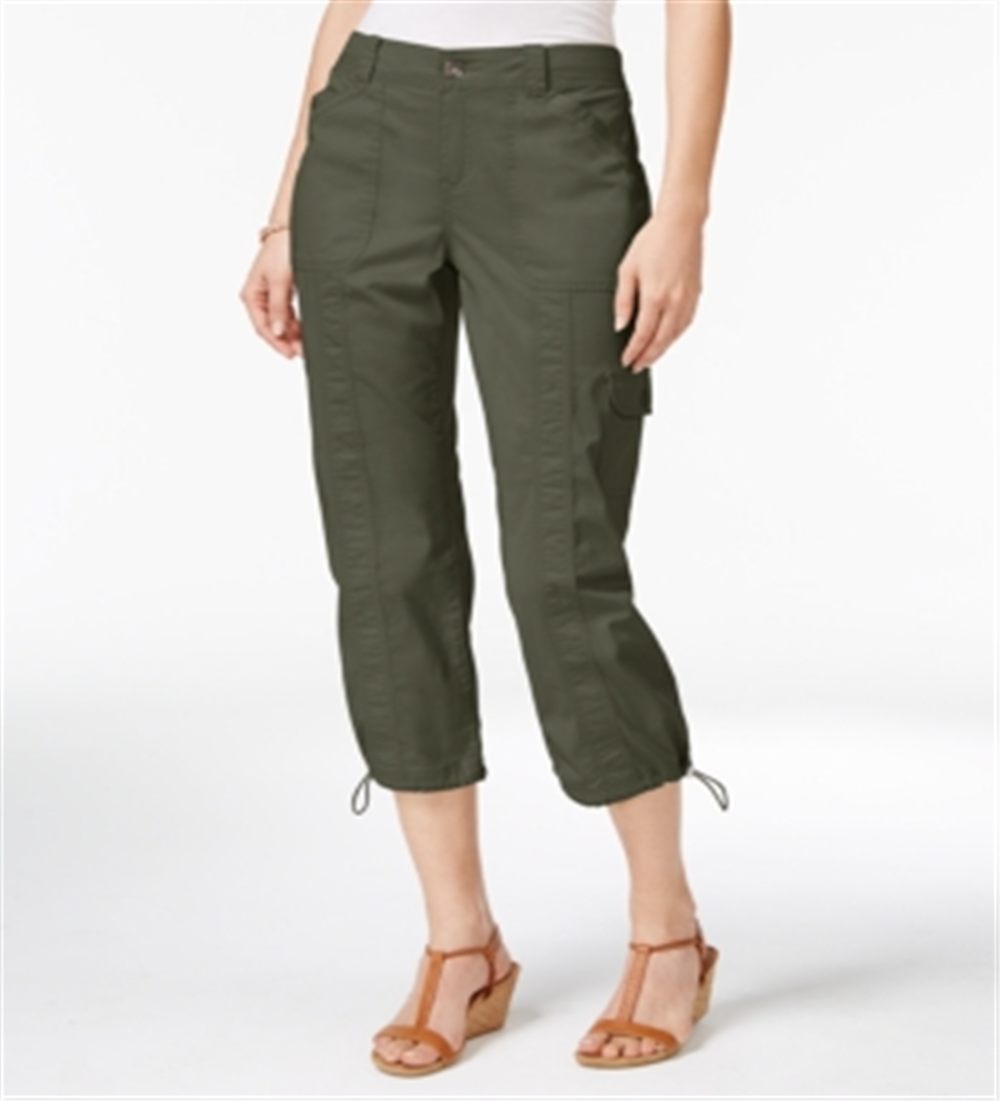 Style & Co Women's Knit Waistband Cargo Capri Pants Green Size 16
