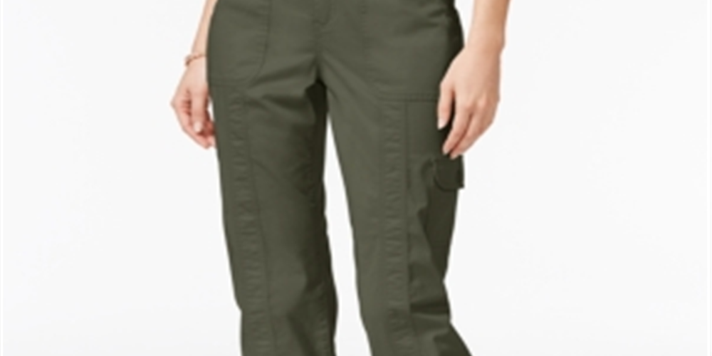 Style & Co Women's Knit Waistband Cargo Capri Pants Green Size 16