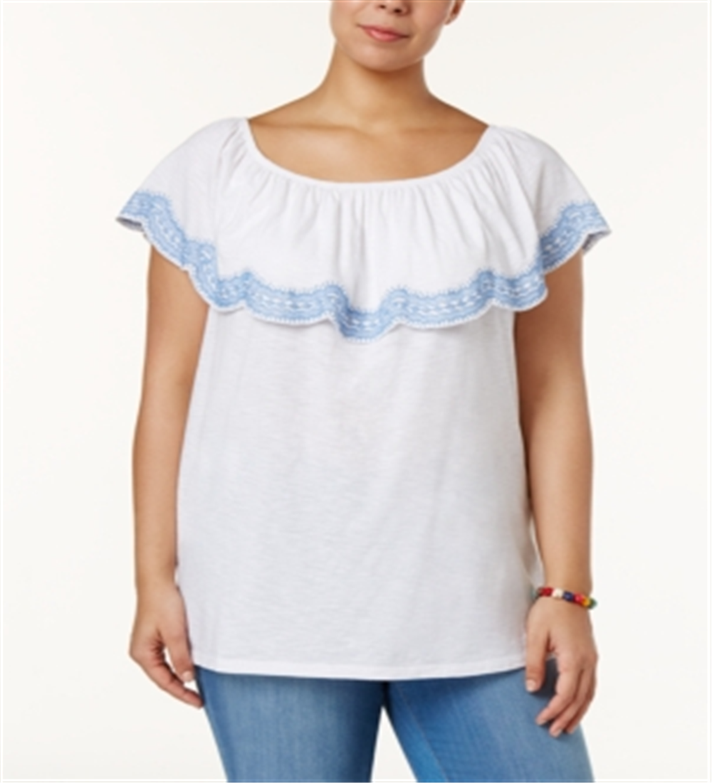 Style & Co Women's Plus Embroidered Off The Shoulder Top White Size 2X