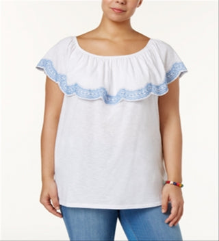 Style & Co Women's Plus Embroidered Off The Shoulder Top White Size 2X