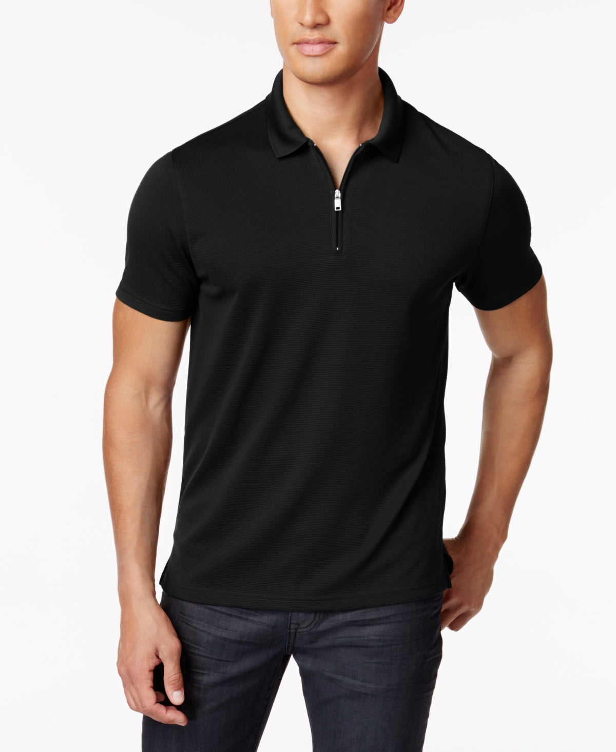 Alfani Men's Ottoman Zip Polo Black