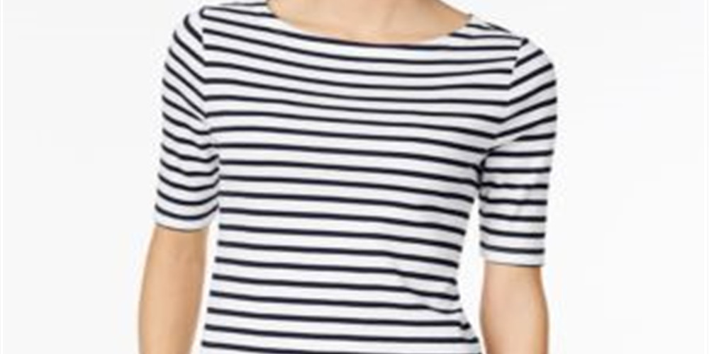 Charter Club Women's Cotton Striped Boat neck Top White/Blue Size Petite S/M