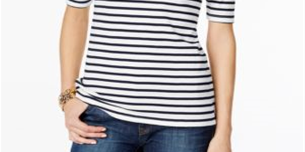 Charter Club Women's Cotton Striped Boat neck Top White/Blue Size Petite S/M