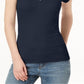 INC International Concepts Women's Short Sleeve Ribbed V Neck Top Blue Size X-Small