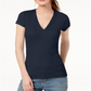 INC International Concepts Women's Short Sleeve Ribbed V Neck Top Blue Size X-Small