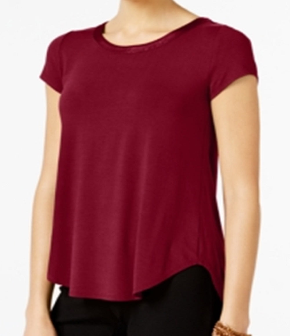 Alfani Women's Satin Trim High Low T-Shirt Red Size Large