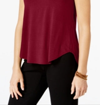 Alfani Women's Satin Trim High Low T-Shirt Red Size Large