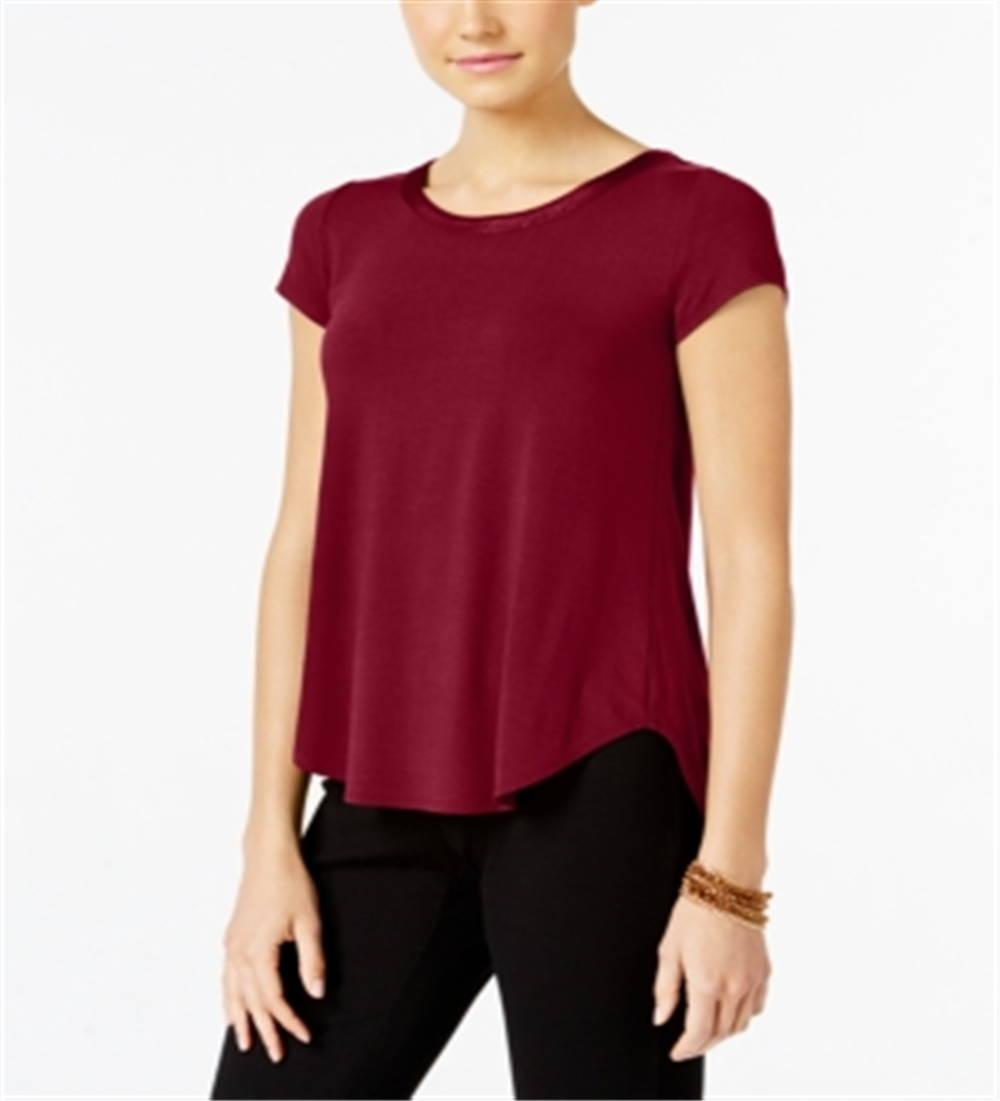 Alfani Women's Satin Trim High Low T-Shirt Red Size Large