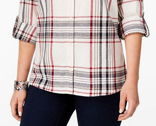 Style & Co Women's Plaid One Pocket Shirt Black Size Small