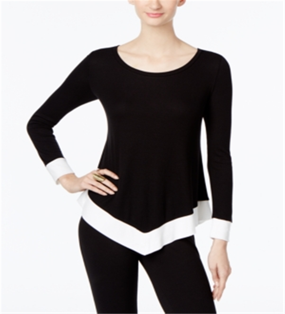 INC International Concepts Women's Long Sleeve Scoop Neck Top Black Size X-Small