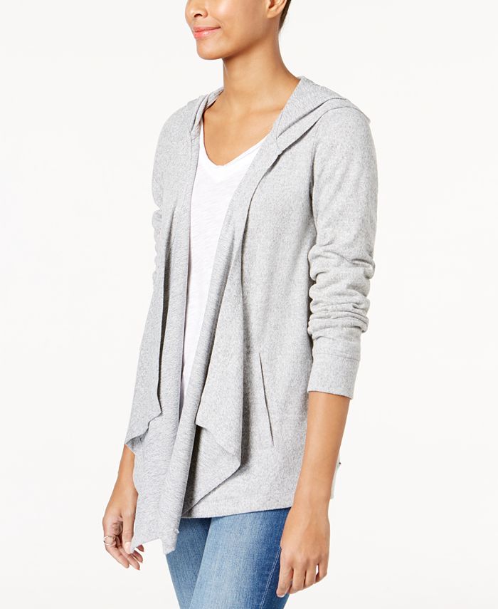 INC International Concepts Women's Hoodie Open Front Cardigan Sweater Gray Size X-Large