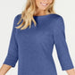 Karen Scott Women's Cotton Boat Neck 3/4 Sleeve Knit Top Blue Size X-Small