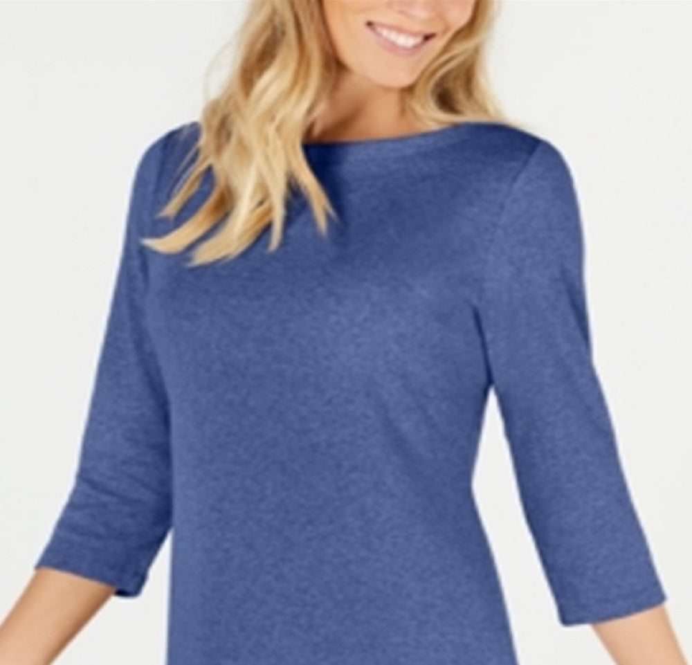Karen Scott Women's Cotton Boat Neck 3/4 Sleeve Knit Top Blue Size X-Small