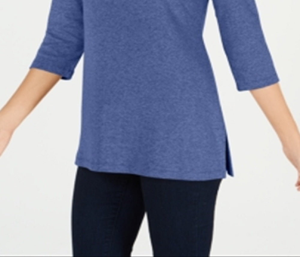 Karen Scott Women's Cotton Boat Neck 3/4 Sleeve Knit Top Blue Size X-Small