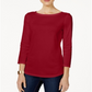 Charter Club Women's Boat Neck Button Shoulder Top Red Size Large
