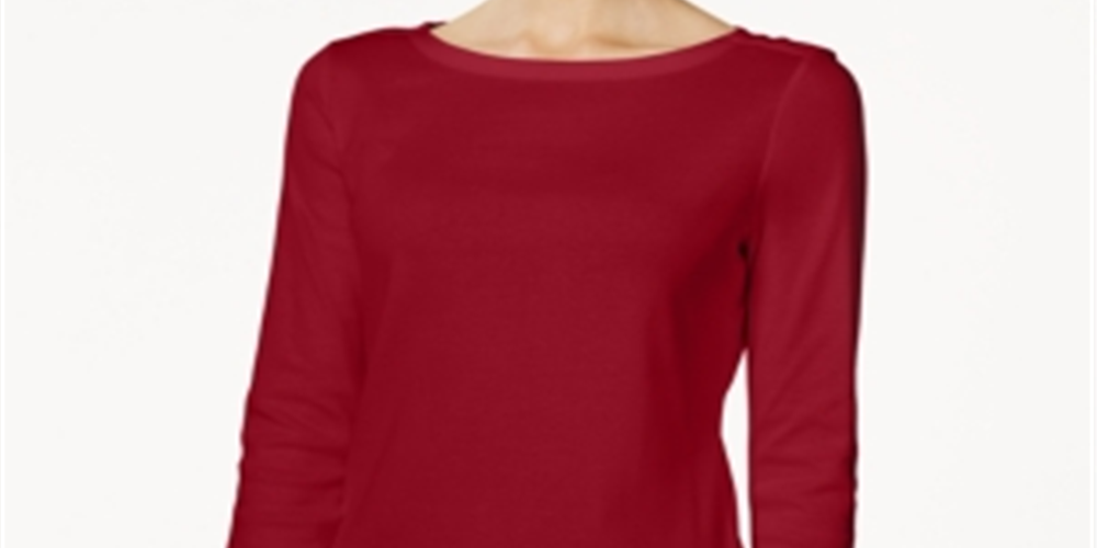 Charter Club Women's Boat Neck Button Shoulder Top Red Size Large
