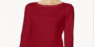 Charter Club Women's Boat Neck Button Shoulder Top Red Size Large