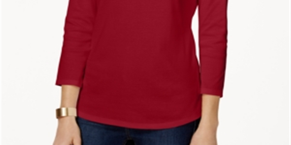 Charter Club Women's Boat Neck Button Shoulder Top Red Size Large