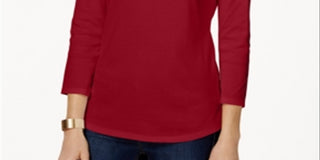 Charter Club Women's Boat Neck Button Shoulder Top Red Size Large