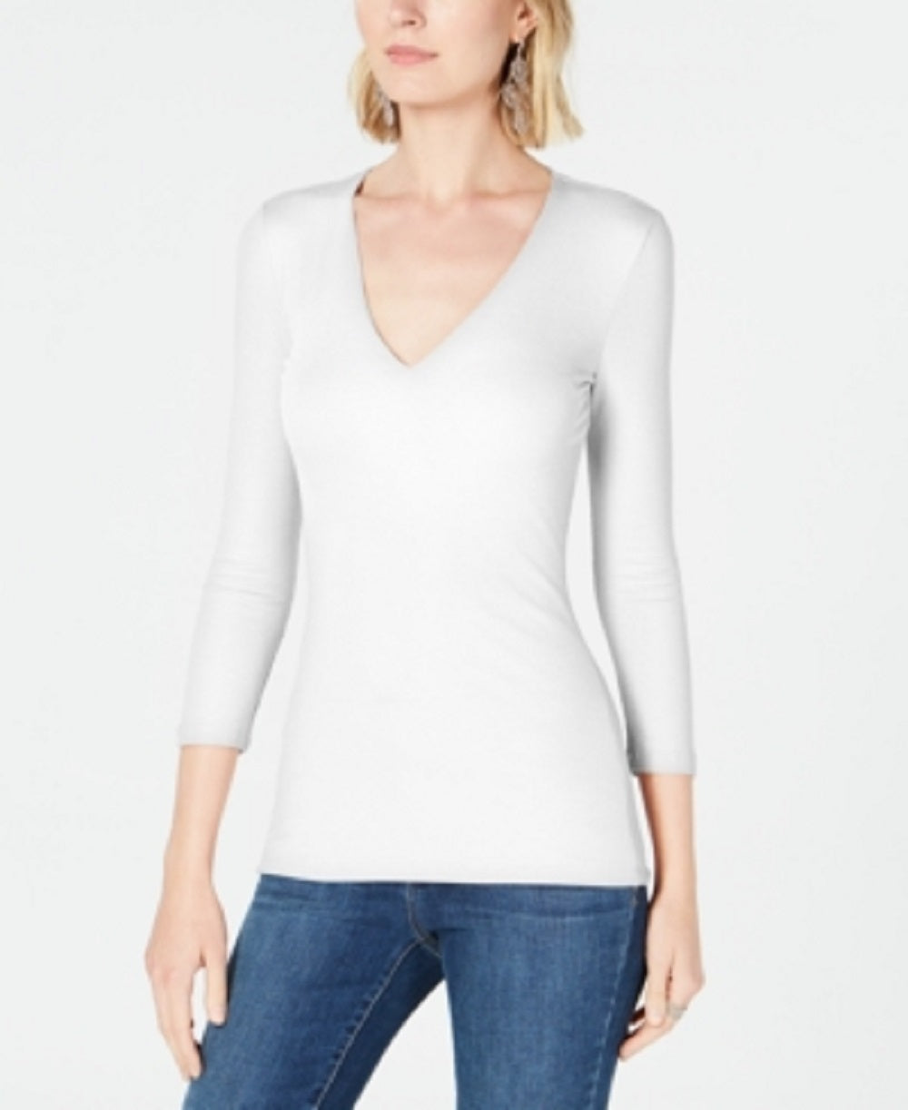 INC International Concepts Women's Ribbed Top White Size Medium