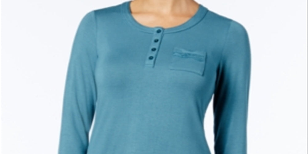 Alfani Women's Lace Trim Sleep Tunic Top Blue Size Small