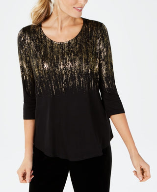 JM Collection Women's Plus Size Black/Gold Metallic Blouse Size 0X