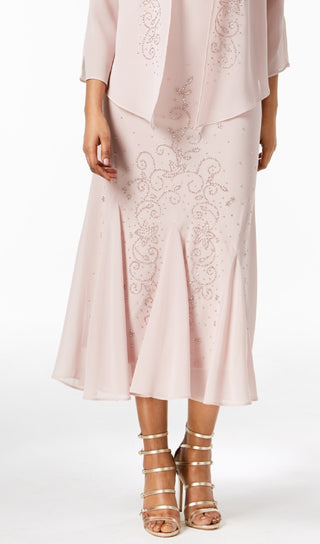 R & M Richards Women's Sleeveless Beaded V Neck Dress And Jacket Pink Size 14