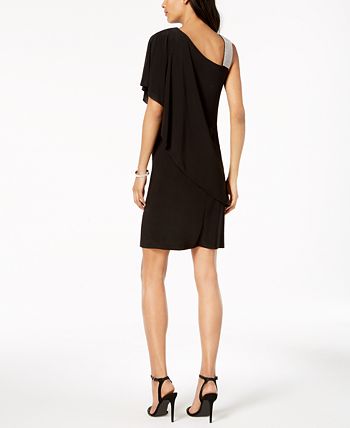 R & M Richards Women's One Shoulder Rhinestone Embellished Dress Black Size 14