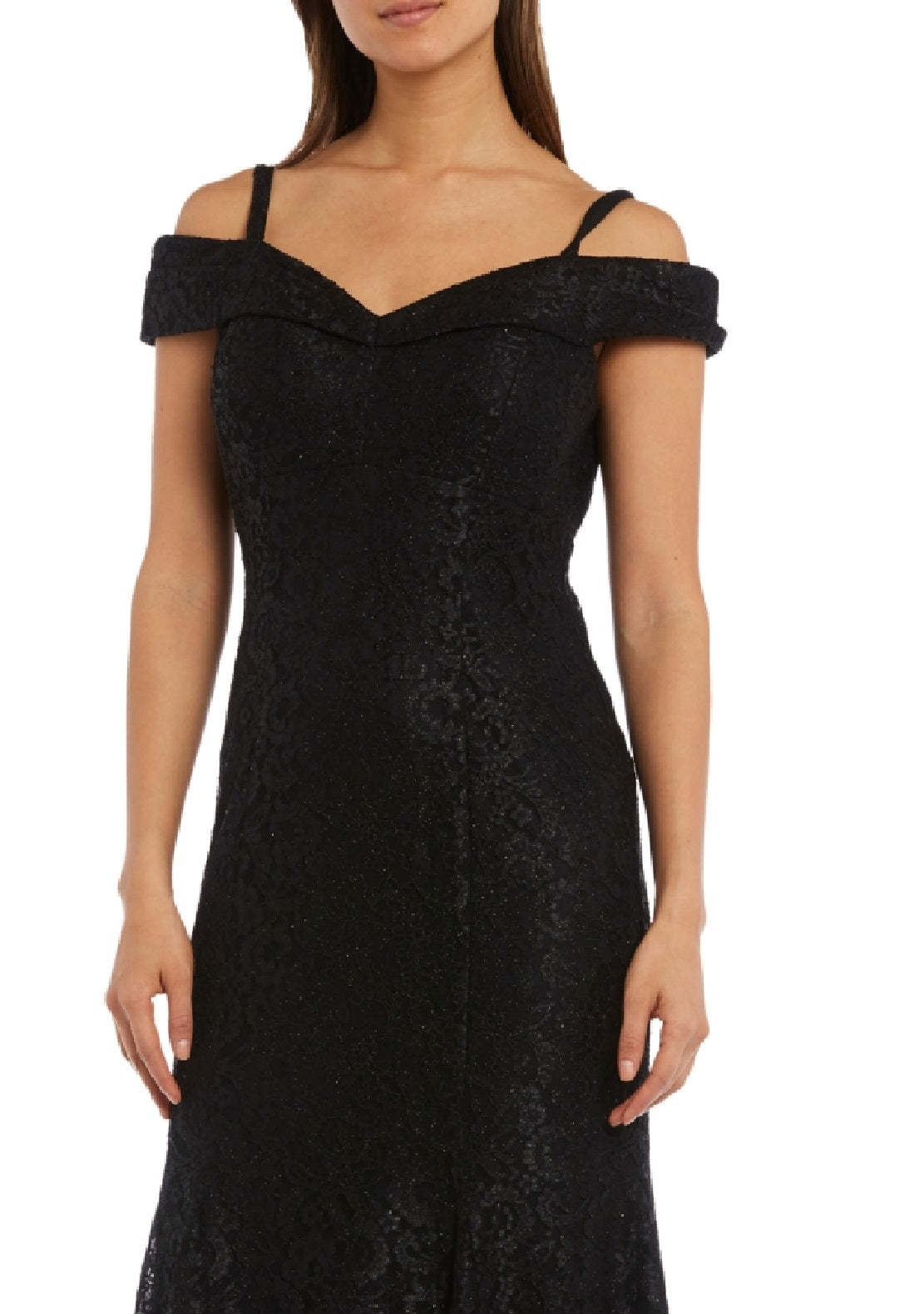 R & M Richards Women's Off The Shoulder Lace Gown Black Size 8 Petite