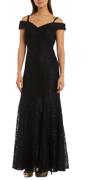 R & M Richards Women's Off The Shoulder Lace Gown Black Size 14 Petite
