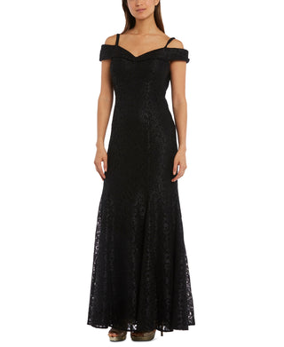 R & M Richards Women's Off The Shoulder Lace Gown Black Size 14 Petite