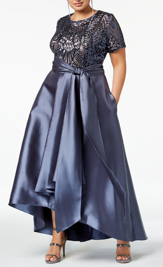 R & M Richards Women's High Low Gown Gray Size 18W